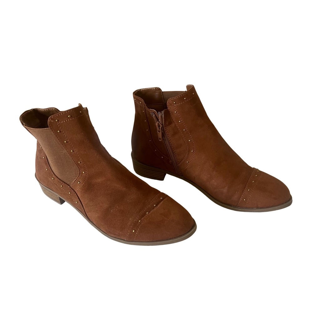 Liz Claiborne Brown Faux Suede Studded Ankle Boots Womens‎ 8.5 Cap Toe Booties